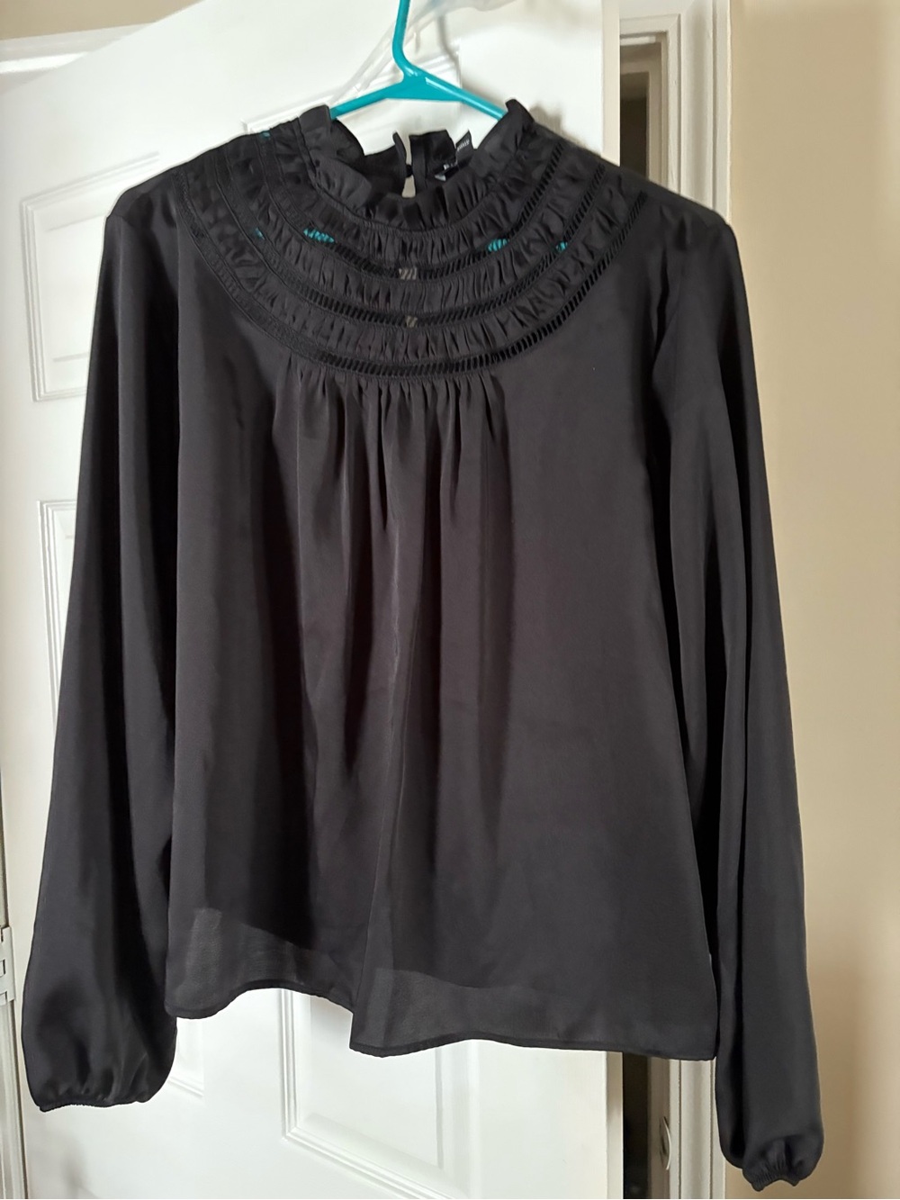 Express Black Long-Sleeve Smocked Yoke Blouse